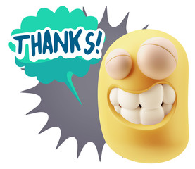 3d Rendering Smile Character Emoticon Expression saying Thanks w
