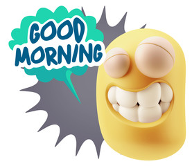 3d Rendering Smile Character Emoticon Expression saying Good Mor