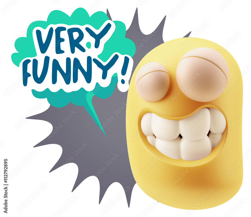 Poster 3d rendering smile character emoticon expression saying very fun