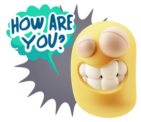 3d Rendering Smile Character Emoticon Expression saying How Are