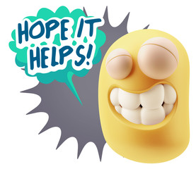 3d Illustration Laughing Character Emoji Expression saying Hope