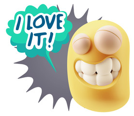 3d Rendering Smile Character Emoticon Expression saying I Love I