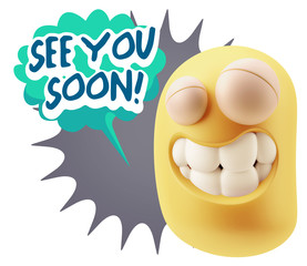 3d Rendering Smile Character Emoticon Expression saying See You