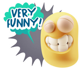 3d Rendering Smile Character Emoticon Expression saying Very Fun