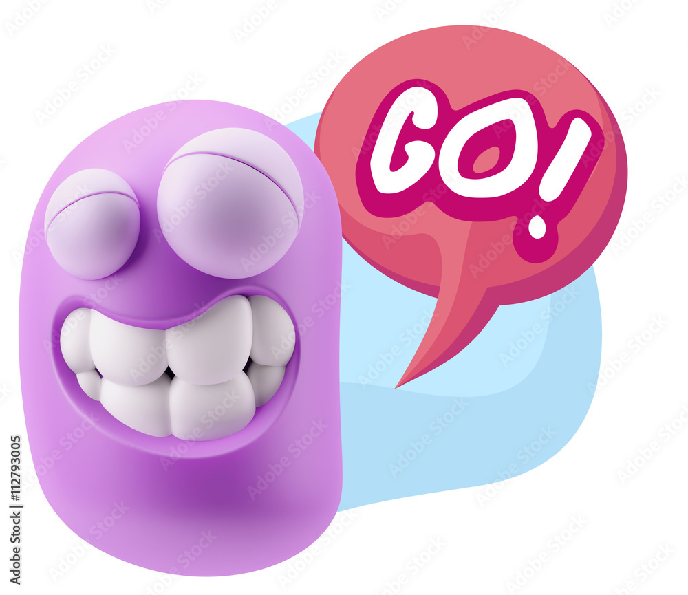 Poster 3d rendering smile character emoticon expression saying go with
