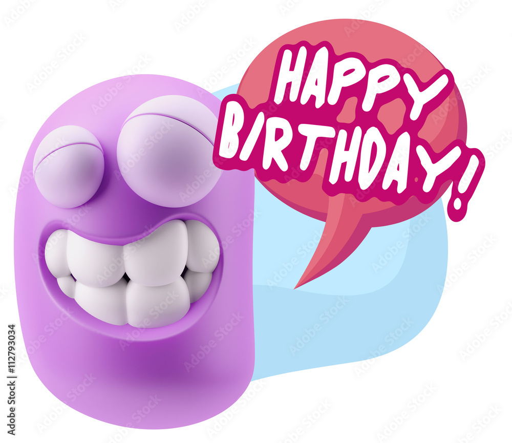 Poster 3d rendering smile character emoticon expression saying happy bi
