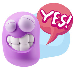 3d Rendering Smile Character Emoticon Expression saying Yes with
