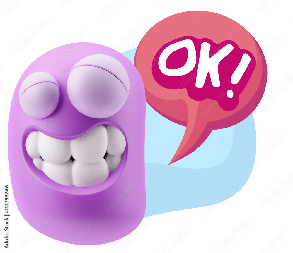 Poster 3d rendering smile character emoticon expression saying ok with