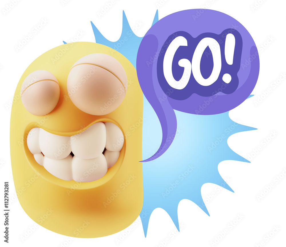 Poster 3d rendering smile character emoticon expression saying go with