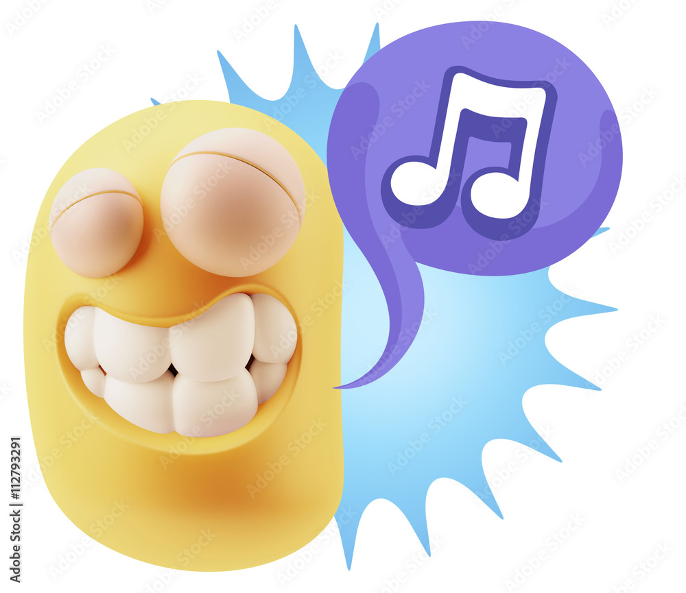 Poster 3d rendering smile character emoticon expression saying music no