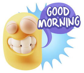 3d Rendering Smile Character Emoticon Expression saying Good Mor