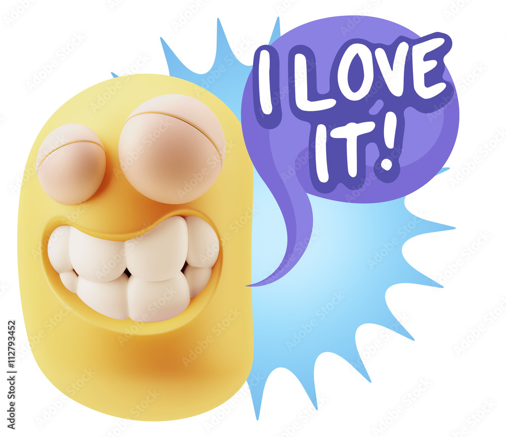 Poster 3d rendering smile character emoticon expression saying i love i