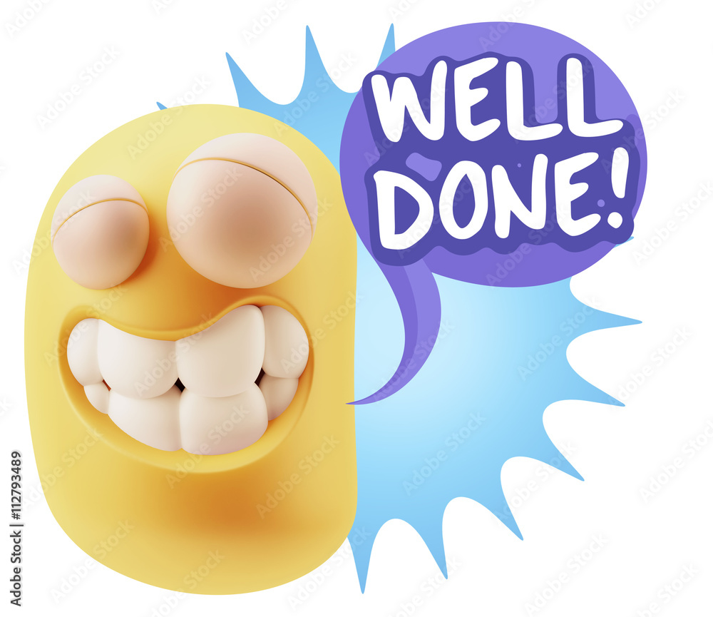 Poster 3d rendering smile character emoticon expression saying well don
