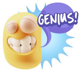 3d Illustration Laughing Character Emoji Expression saying Geniu