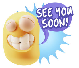 3d Rendering Smile Character Emoticon Expression saying See You