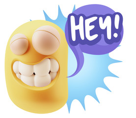 3d Illustration Laughing Character Emoji Expression saying Hey w
