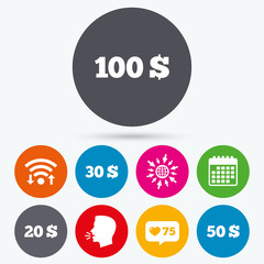 Money in Dollars icons. Hundred, fifty USD.