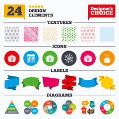 Cooking pan icons. Boil fifteen minutes.