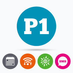 Parking first floor icon. Car parking P1 symbol.