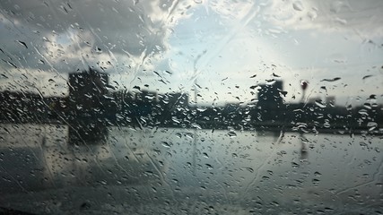Дождь, капли, стекло, город,