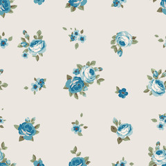 Fototapeta na wymiar Seamless wallpaper with blue roses. Floral pattern