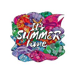 Cartoon hand-drawn ornate doodles. Underwater life illustration.