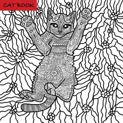 coloring book for adults - zentangle cat book, the kitten on the grass