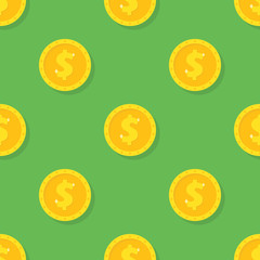 Seamless pattern from Gold dollar coin. Background from money symbol, icon