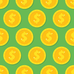 Seamless pattern from Gold dollar coin. Background from money symbol, icon