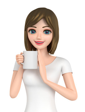 3D illustration character - Woman shows the cup which a message was written.
