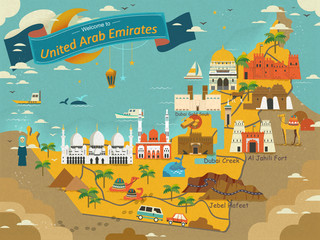 Naklejka premium UAE travel concept map