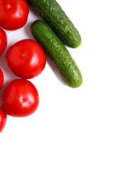 Fresh vegetables isolated on a white background. tomato and cucumber