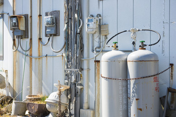 Fototapeta na wymiar Gas tank for household in winter, heat