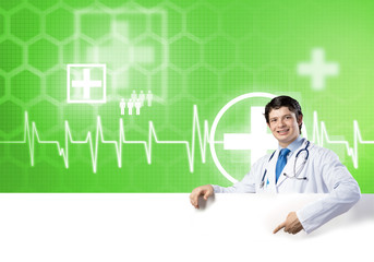 Doctor with banner