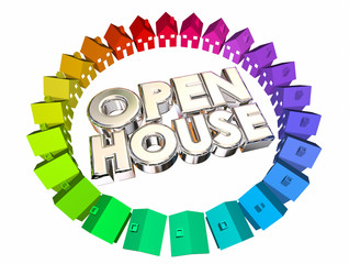 Open House Homes for Sale Words 3d Illustration