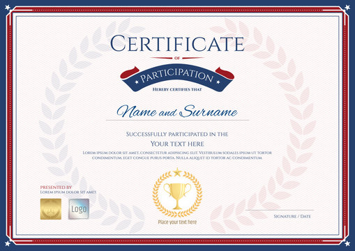 Certificate of participation template in sport theme with gold trophy