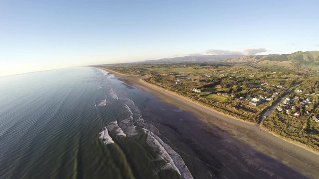 Aerial view of Peka Peka beach on the Kapiti coastline, New Zealand