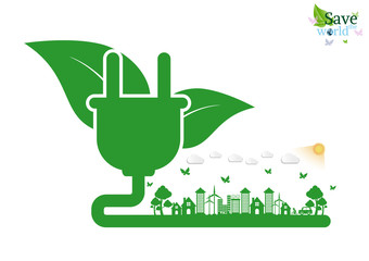 Ecology connection electrical plug concept background . Vector