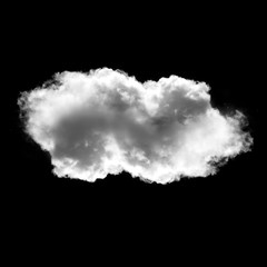 White cloud isolated over black background, realistic cumulus cloud shape 3D illustration