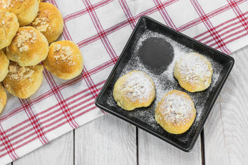 Top View on Sugared Czech Traditional Wedding Curds Cakes on a B