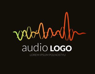 Logo sound wave, studio, music, dj, audio system, store, party. Brand, branding, company, corporate, identity, logotype. Clean and modern style design