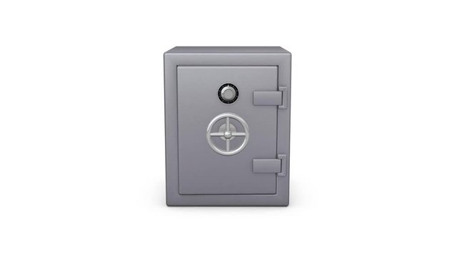 3d metal safe opening and showing cash inside 