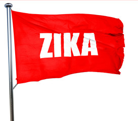 Zika, 3D rendering, a red waving flag