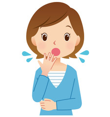 女性ポーズ　ビックリしている主婦　表情