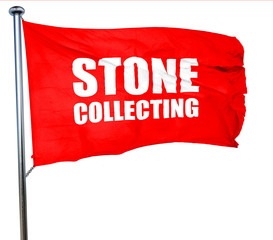 stone collecting, 3D rendering, a red waving flag