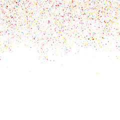 Colorful glitter shine texture on a white background. Colorful explosion of Confetti. Colorful abstract particles on a light background. Isolated Holiday Design elements. Vector illustration.