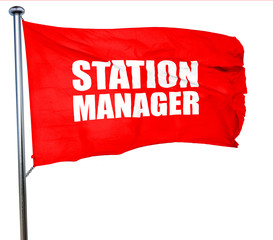 station manager, 3D rendering, a red waving flag