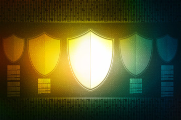 2d illustration Security concept - shield on digital code background
