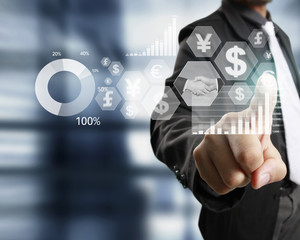 financial symbols coming from hand