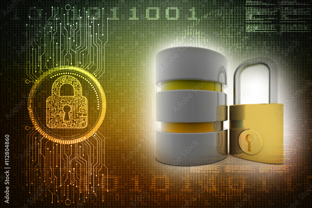 Poster 3d rendering database storage data base protection lock